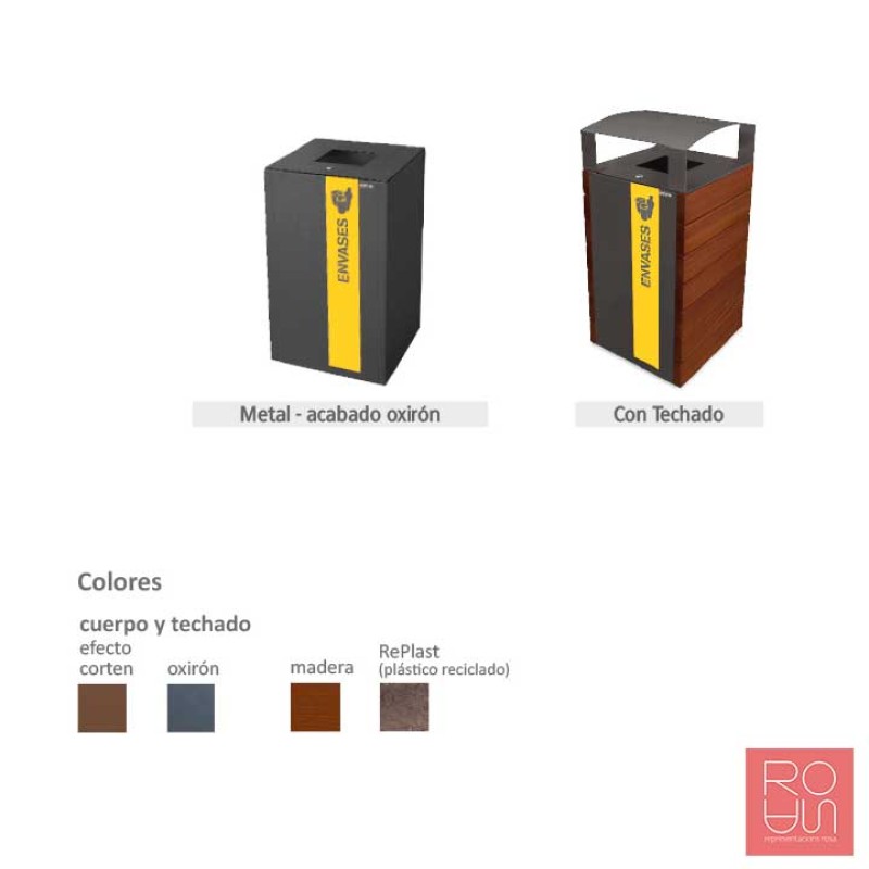 Paperera de reciclatge exterior València 100L amb i sense barret